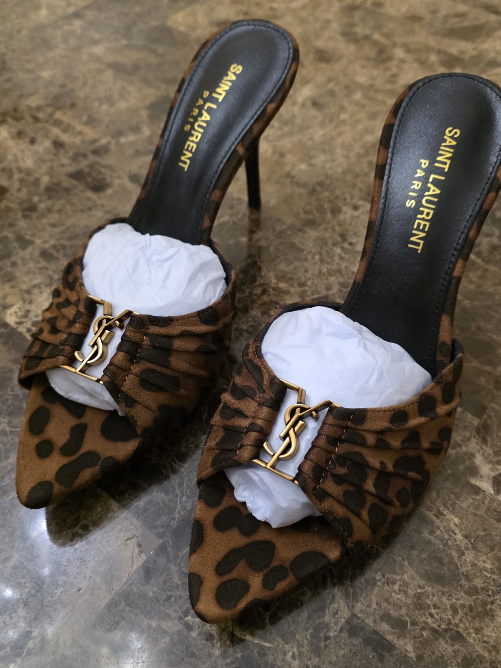 Saint Laurent Leopard Babylone Mules 39EU 90mm